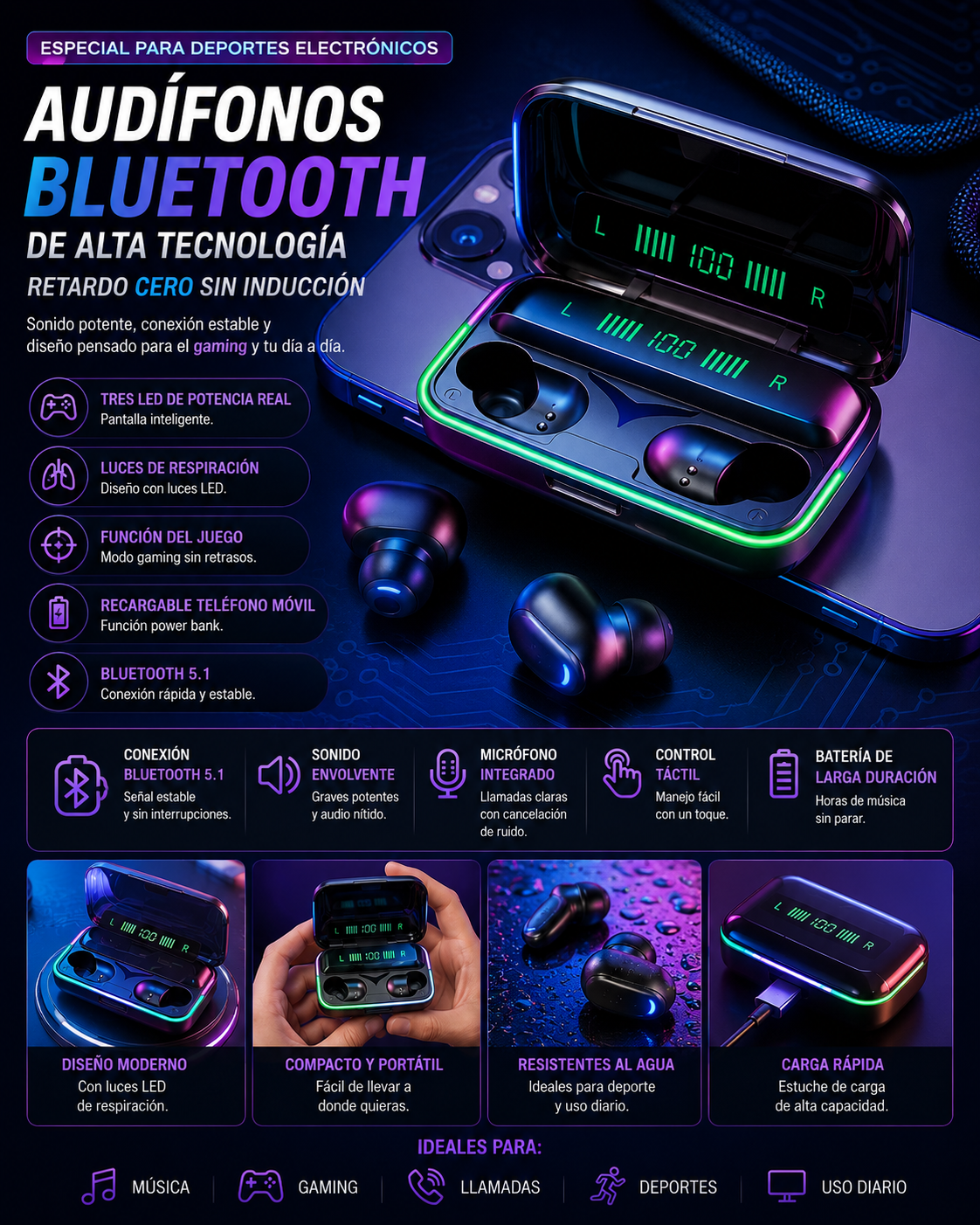 Audífonos Bluetooth de Alta Tecnología