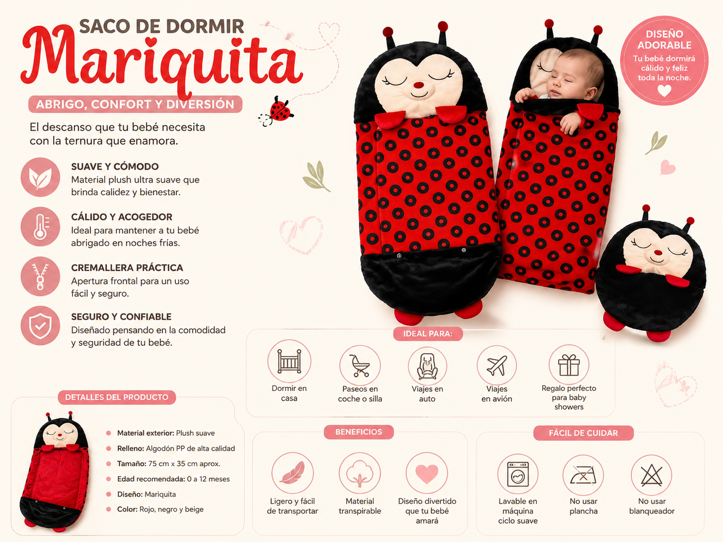 Saco de Dormir 2 en 1 Diseño Catarinas - Imagen 3